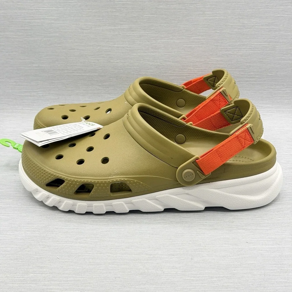 Crocs Duet Max II Clogs Men's 9 Olive Green Orange Outdoor Comfort Trail Army